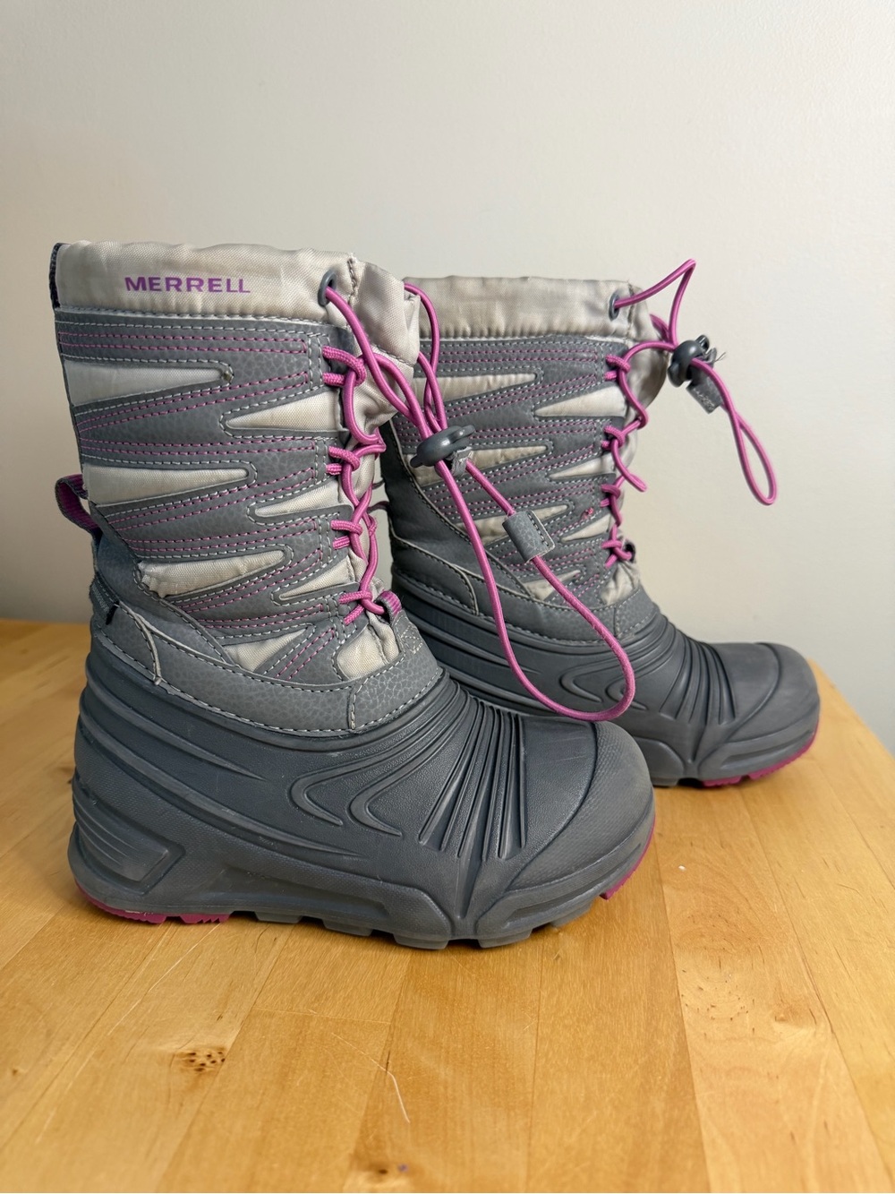 Merrell Kids Gray and Pink Insulated Snow Boots